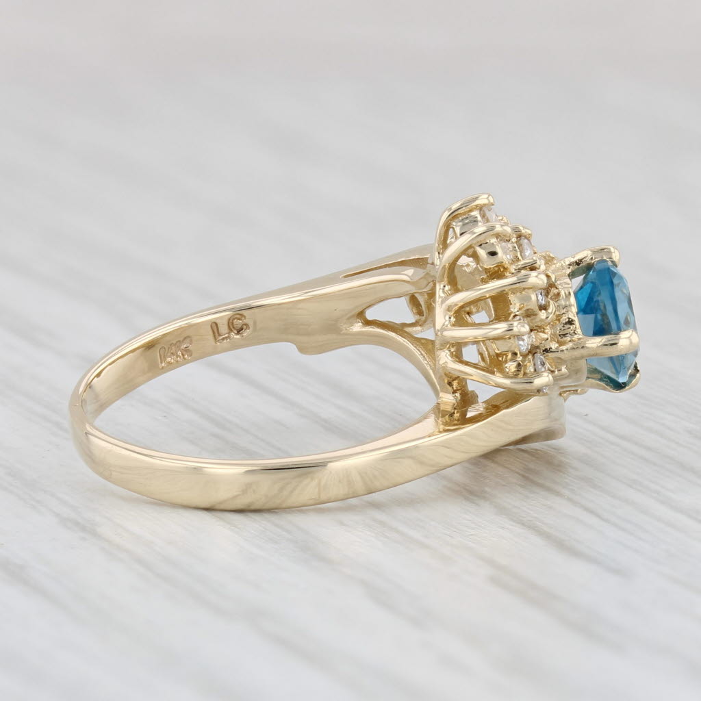 Light Gray 1.15ctw Pear Blue Topaz Diamond Ring 14k Yellow Gold Size 5.25