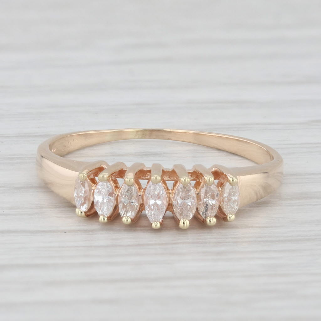 Light Gray 0.23ctw Diamond Marquise Seven Stone Anniversary Band 14K Yellow Gold Ring Sz 7