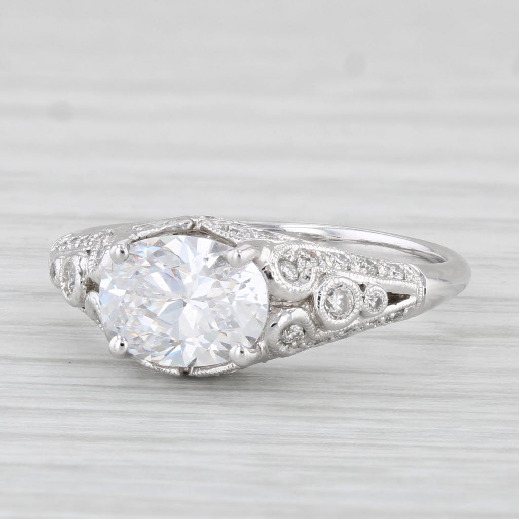 Light Gray New Beverley K Oval Semi Mount Engagement Ring 18k White Gold Diamond Size 6.75