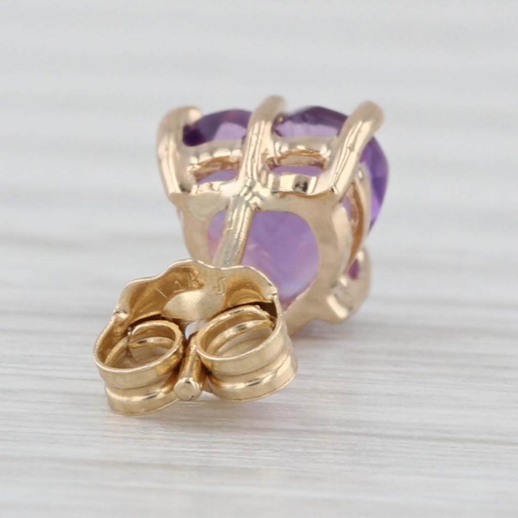 1.50ctw Amethyst Heart Stud Earrings 14k Yellow Gold Pierced Studs