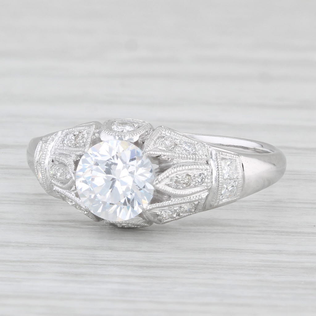 Light Gray New Beverley K Round Semi Mount Engagement Ring 18k White Gold Diamond Size 6.5