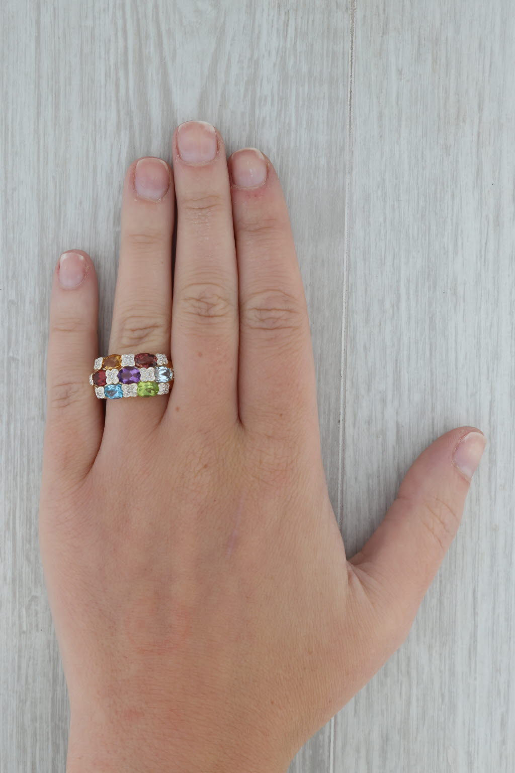 Dark Gray 3.50ctw Gemstone Ring 14k Gold Topaz Garnet Peridot Tourmaline Amethyst Citrine