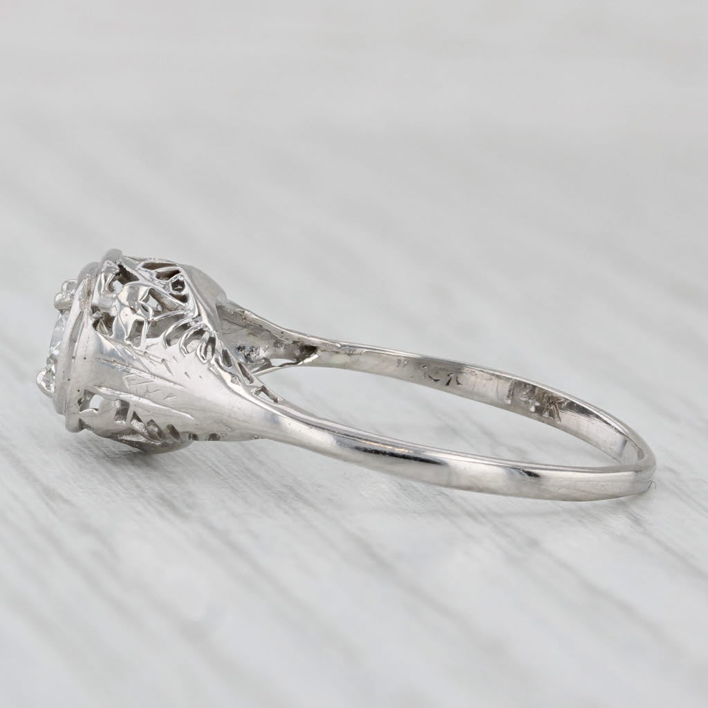 Light Gray Art Deco 0.46ct Diamond Engagement Ring 14k White Gold Filigree Size 10 GIA