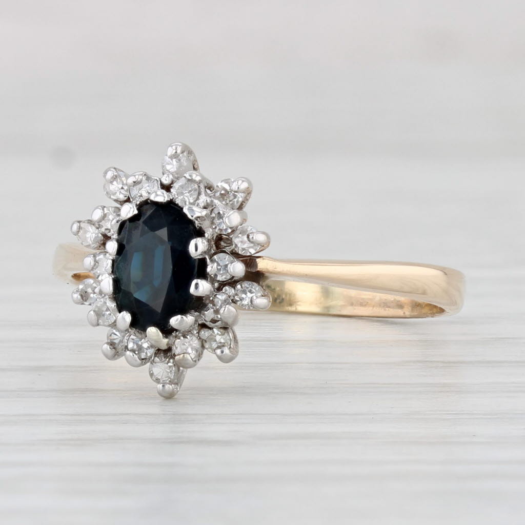 Light Gray 0.52ctw Oval Blue Sapphire Diamond Halo Ring 14k Yellow Gold Size 8.25
