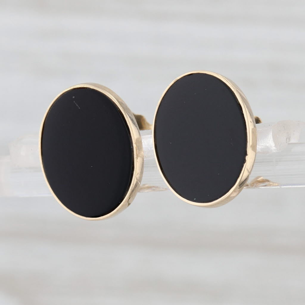 Oval Onyx Stud Earrings 14k Yellow Gold Studs