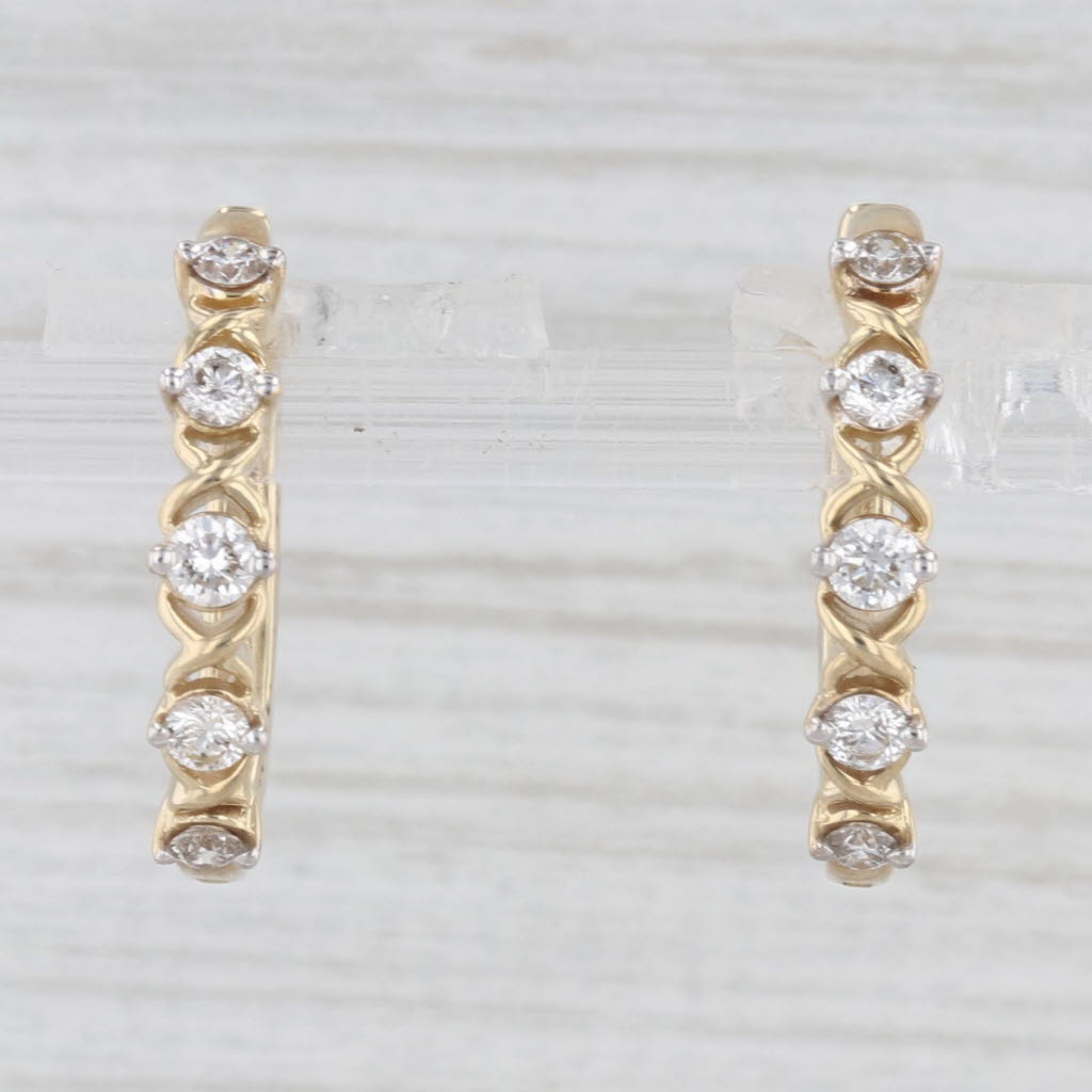 Light Gray 0.40ctw Diamond Hinged Hoop Earrings 10k Yellow Gold Snap Top Round Hoops