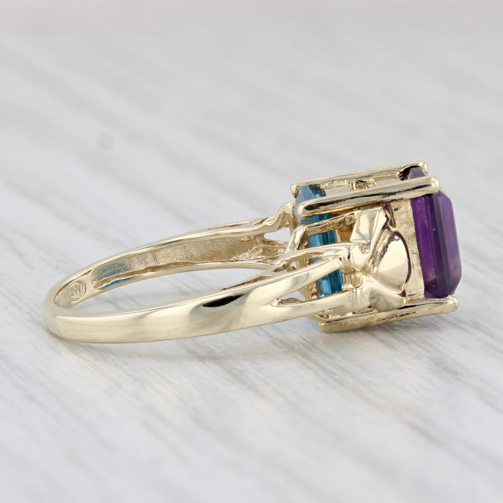 Light Gray 3.41ctw Blue Topaz Amethyst Flip Ring 10k Yellow Gold Size 5.5 Heart Accents