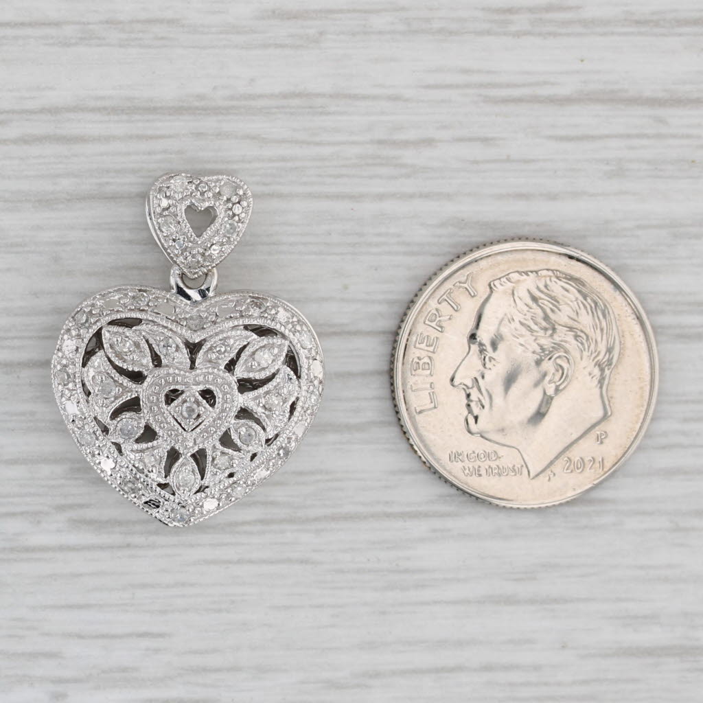 Gray 0.15ctw Diamond Heart Diffuser Pendant 10k White Gold Opens Openwork