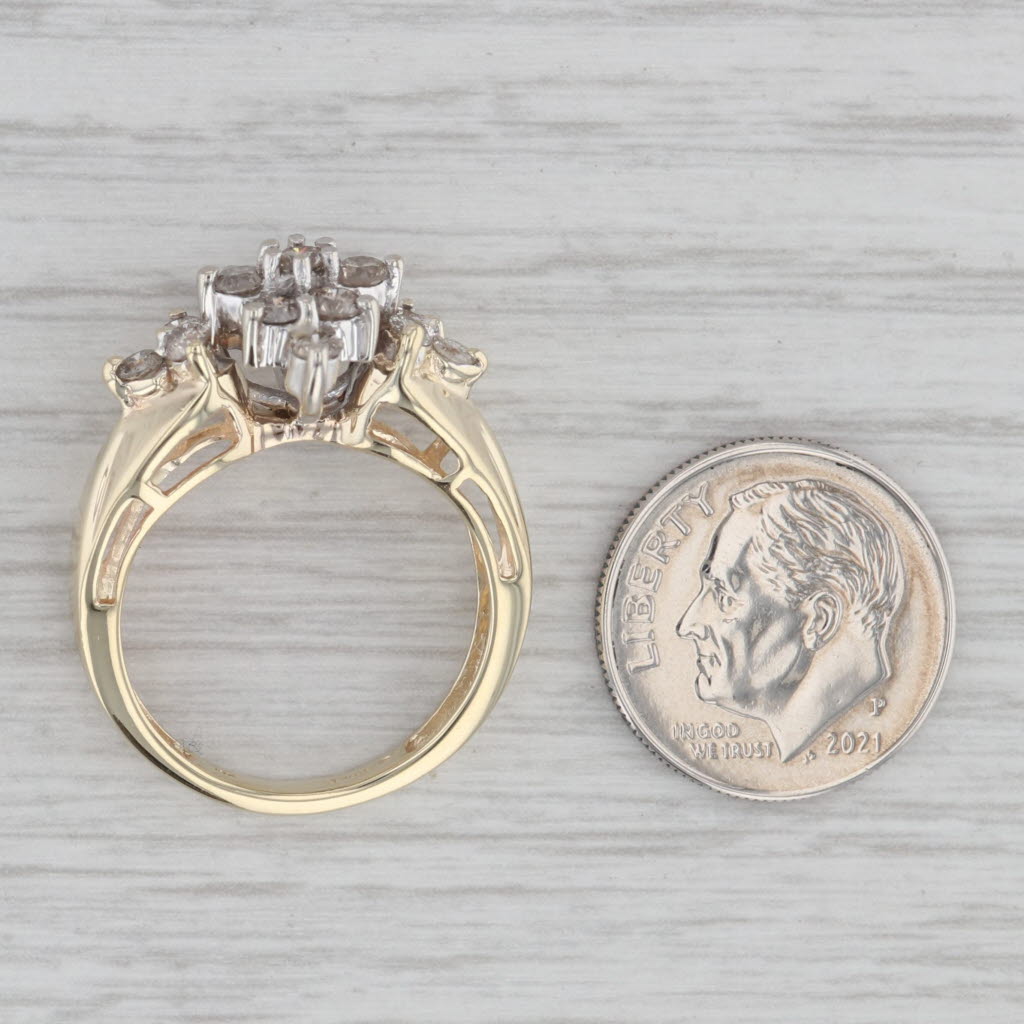 Gray 0.78ctw Round Diamond Cluster Ring 10k Yellow Gold Size 7.25 Engagement