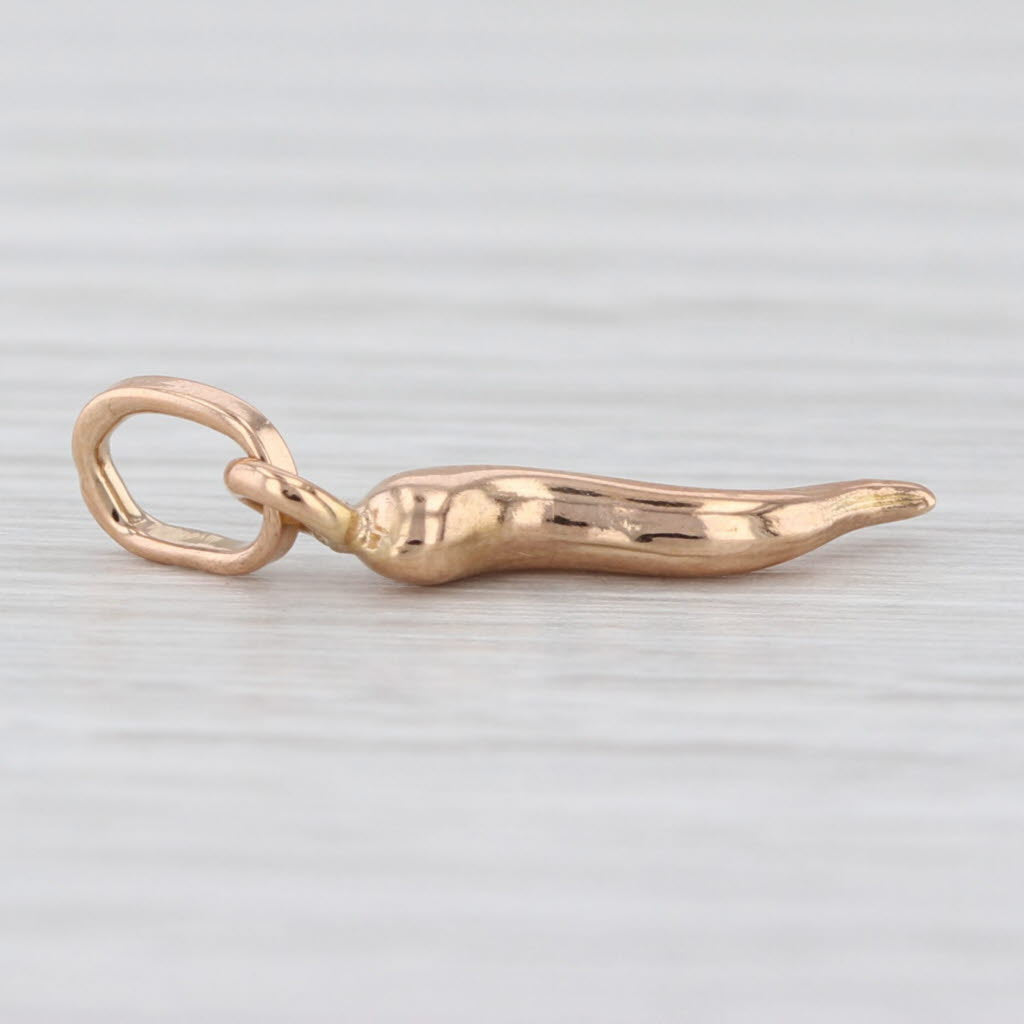 Small Italian Horn Charm Pendant 18k Rose Gold Drop Good Luck Talisman