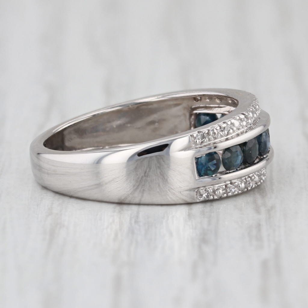 0.86ctw Blue Sapphire Diamond Ring 14k White Gold Size 7.25 Wedding Anniversary