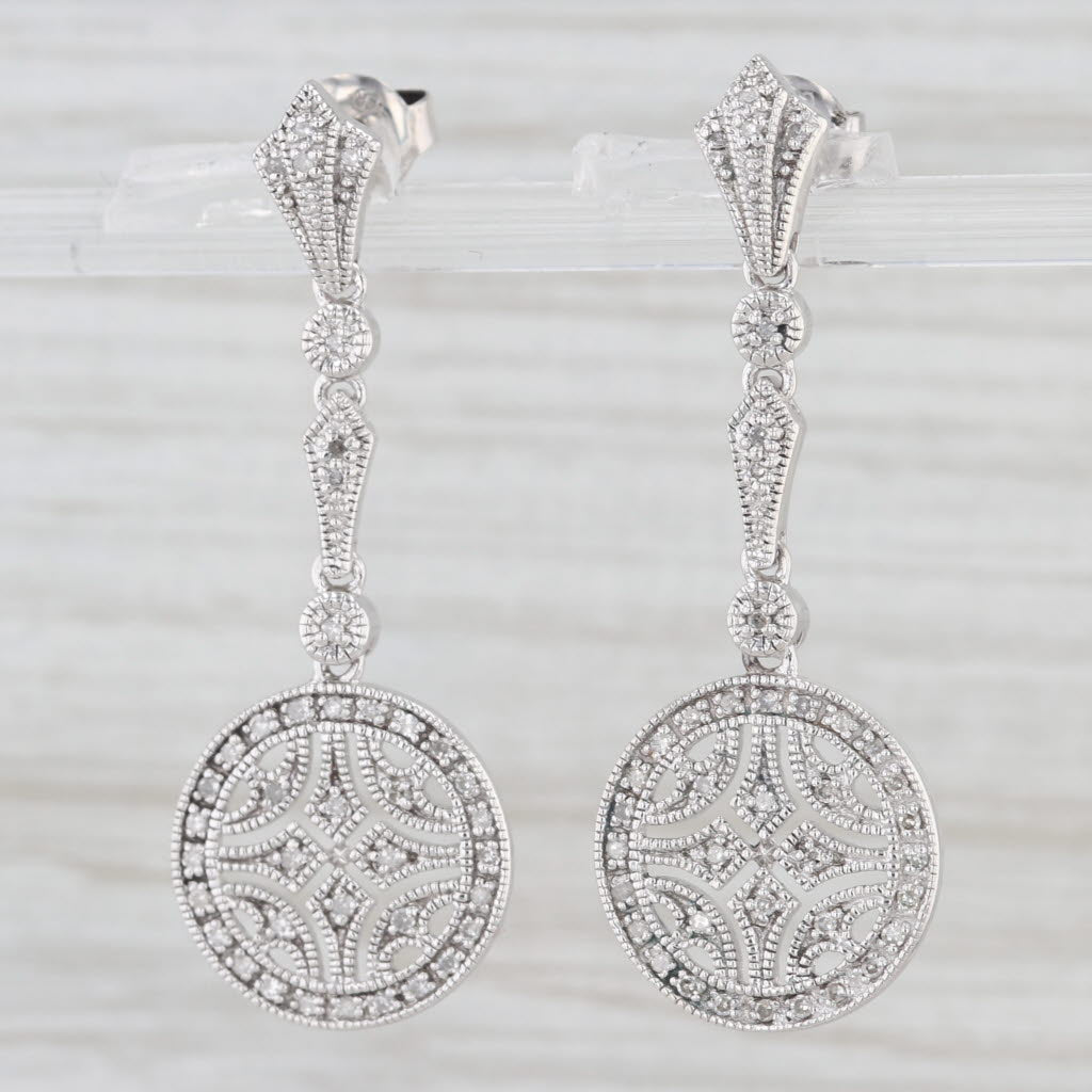 Light Gray 0.24ctw Diamond Dangle Earrings Sterling Silver Ornate Drops
