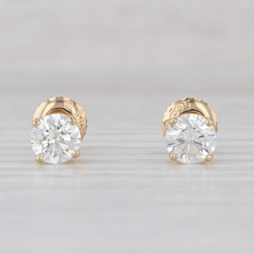 0.96ctw Round Diamond Solitaire Stud Earrings 14k Yellow Gold Screw Back Studs