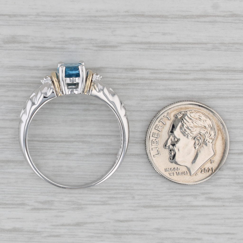 Gray 1.27ct Oval Blue Topaz Solitaire Ring 14k Gold Size 10 Diamond Accents