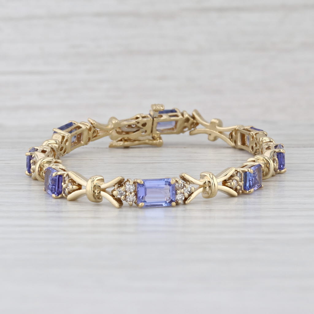 6.40ctw Tanzanite Diamond Tennis Bracelet 14k Yellow Gold 6.5" 4.7mm