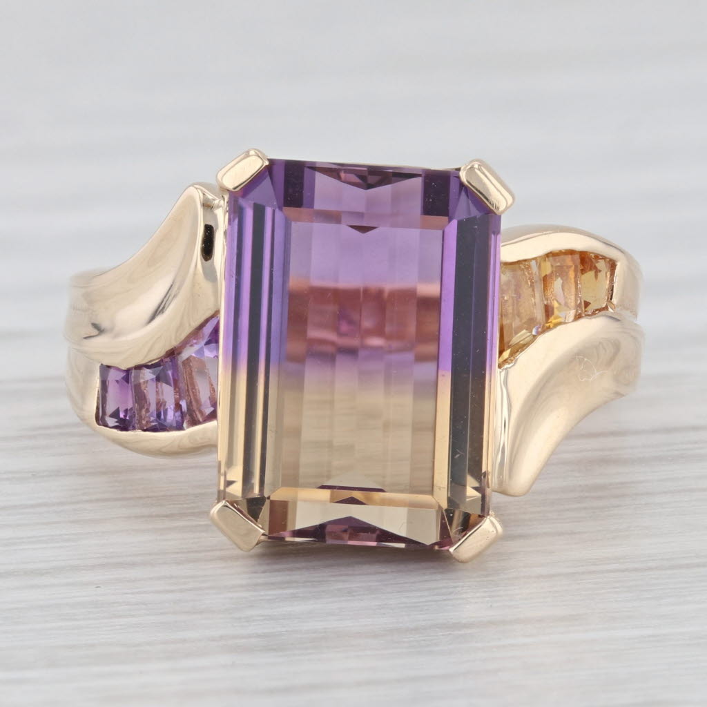 Light Gray 6.56 ctw Ametrine Emerald Cut Bypass 14K Yellow Gold Ring Size 9.25