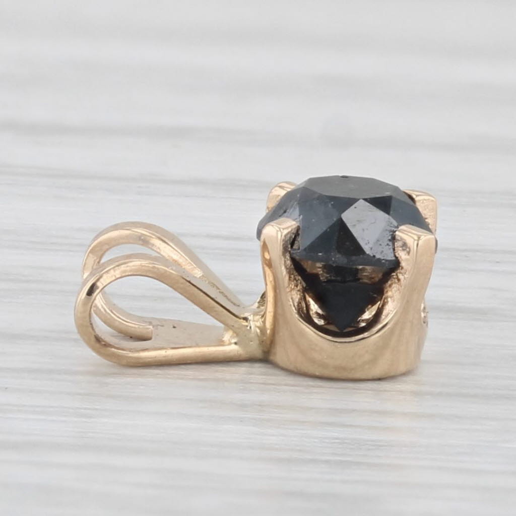 Light Gray 0.63ct Black Diamond Pendant 14k Yellow Gold Round Solitaire Small Drop