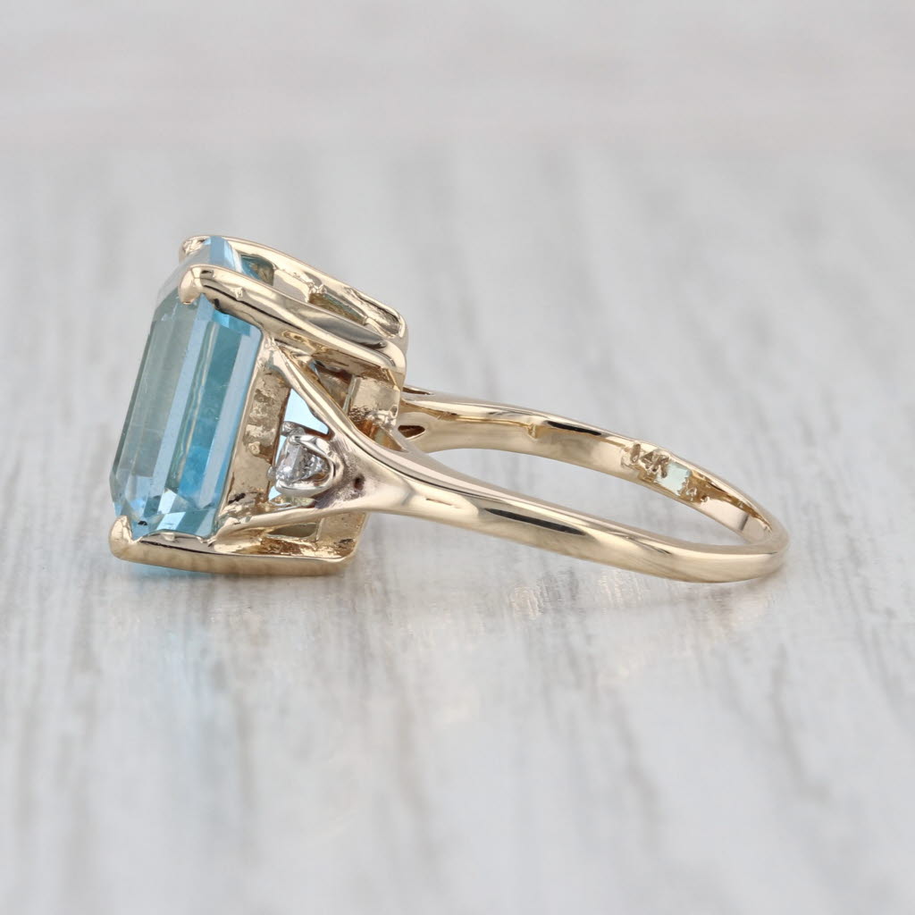 8.85ctw Emerald Cut Blue Topaz Diamond Ring 14k Yellow Gold Size 5.5