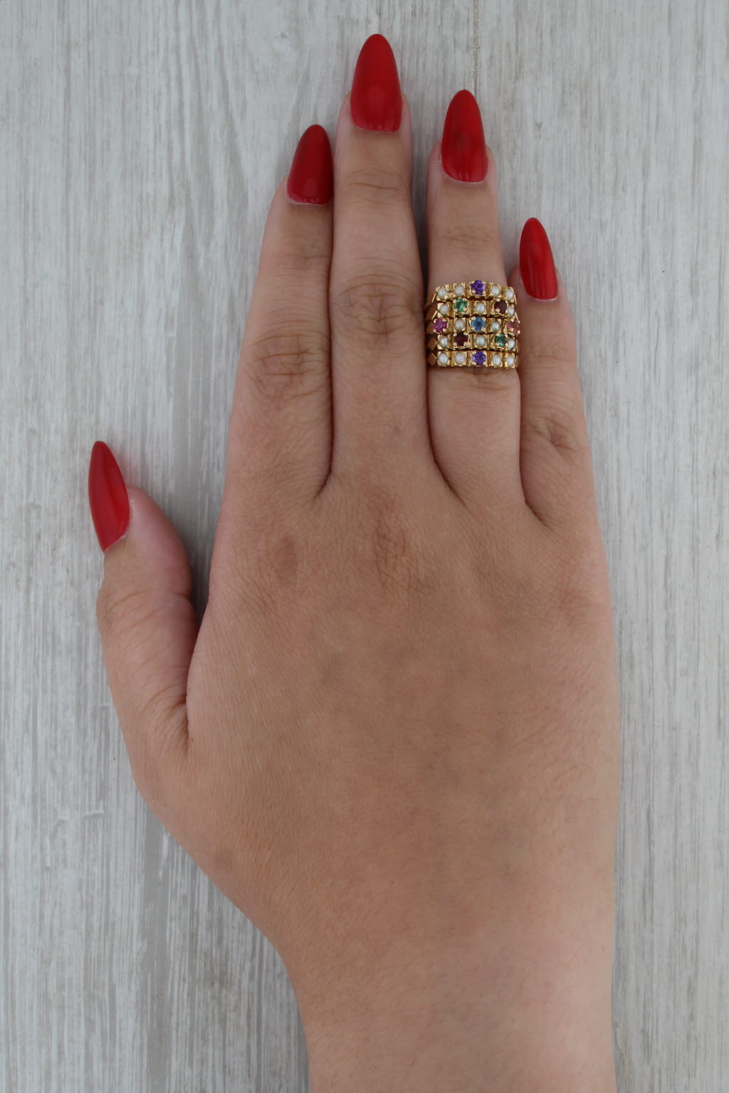 Vintage Gemstone Multiband Harem Ring 18k Gold French Size 5.5 Stacking