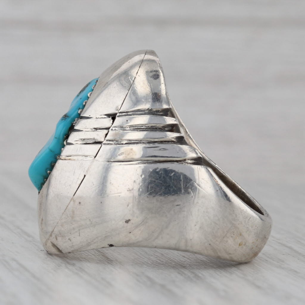 Gray Vintage Native American Turquoise Ring Sterling Silver Size10 Signed TOP