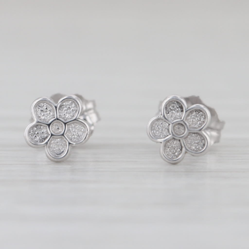 Small Flower Stud Earrings 14k White Gold Floral Studs