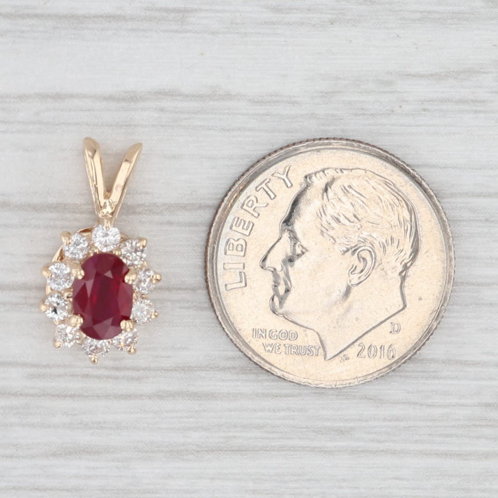 Light Gray 0.92ctw Oval Ruby Diamond Halo Pendant 14k Yellow Gold Small Drop