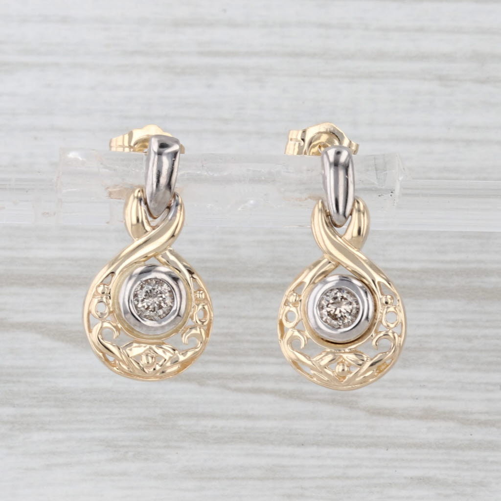 0.30ctw Diamond Solitaire Drop Earrings 14k White Yellow Gold Ornate