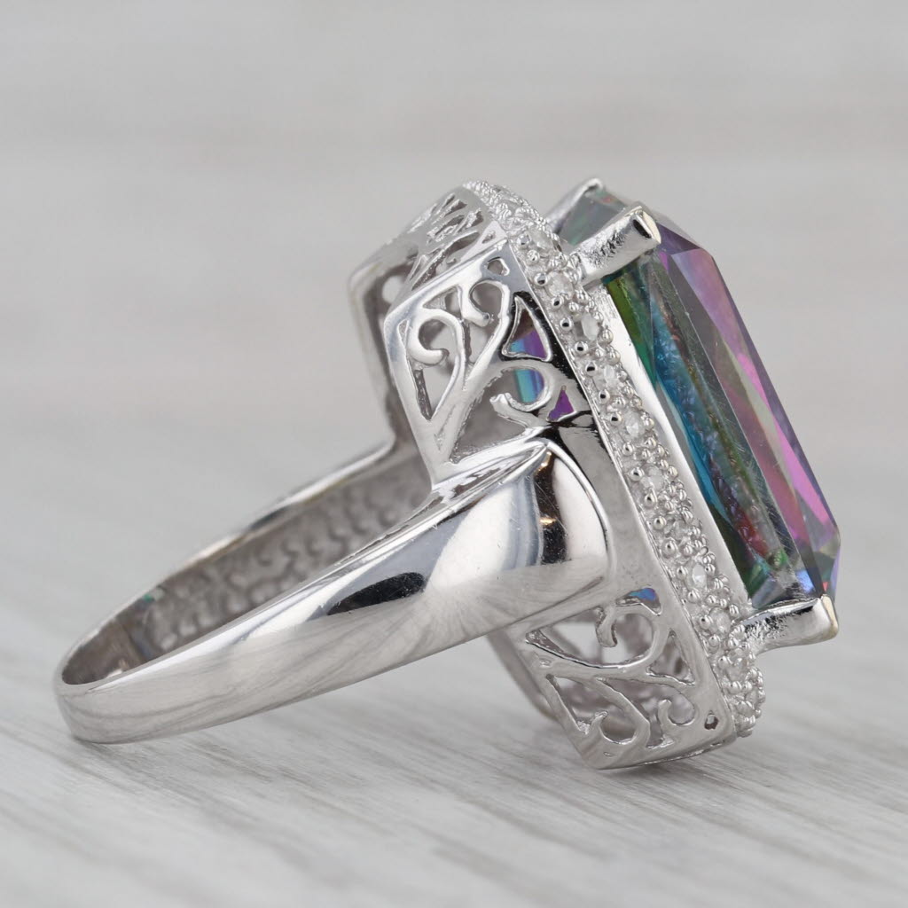 Gray 16.80ctw Mystic Topaz Diamond Halo Ring 14k White Gold Size 7.25 Cocktail