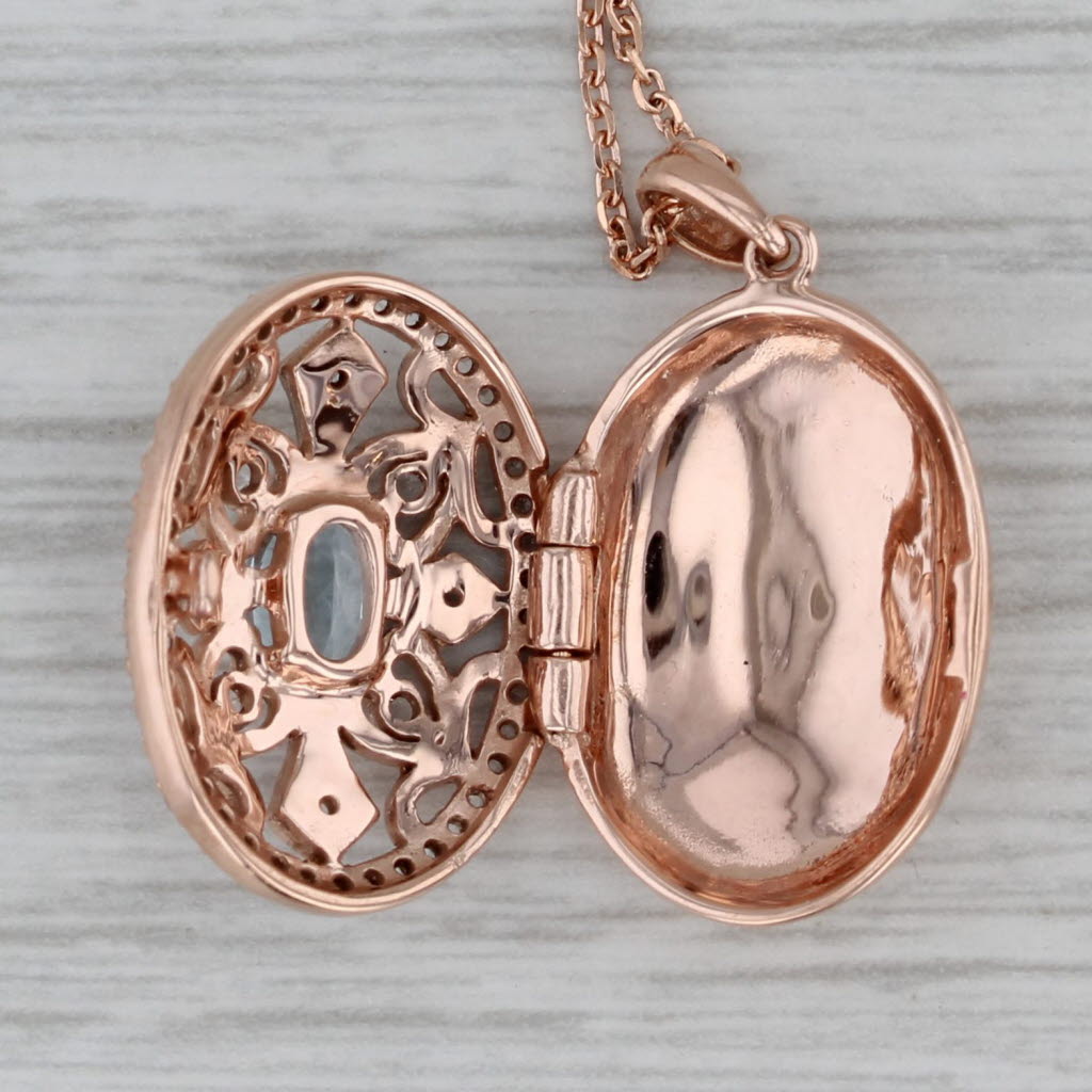 Dark Gray 0.92ctw Aquamarine Lab Created Sapphire Diffuser Locket Necklace 10k Rose Gold