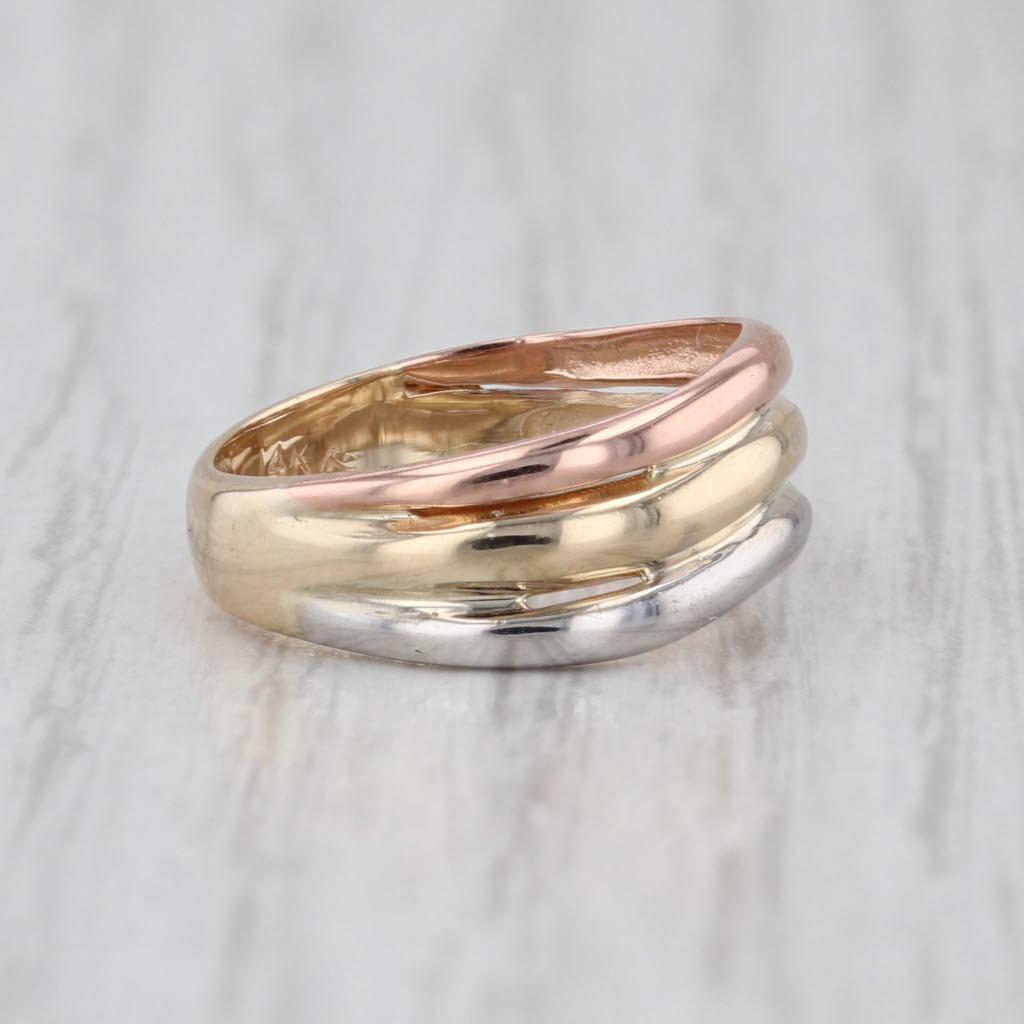 Tri-toned Contoured 3-Band Ring 14k Yellow White Rose Gold Size 3.5