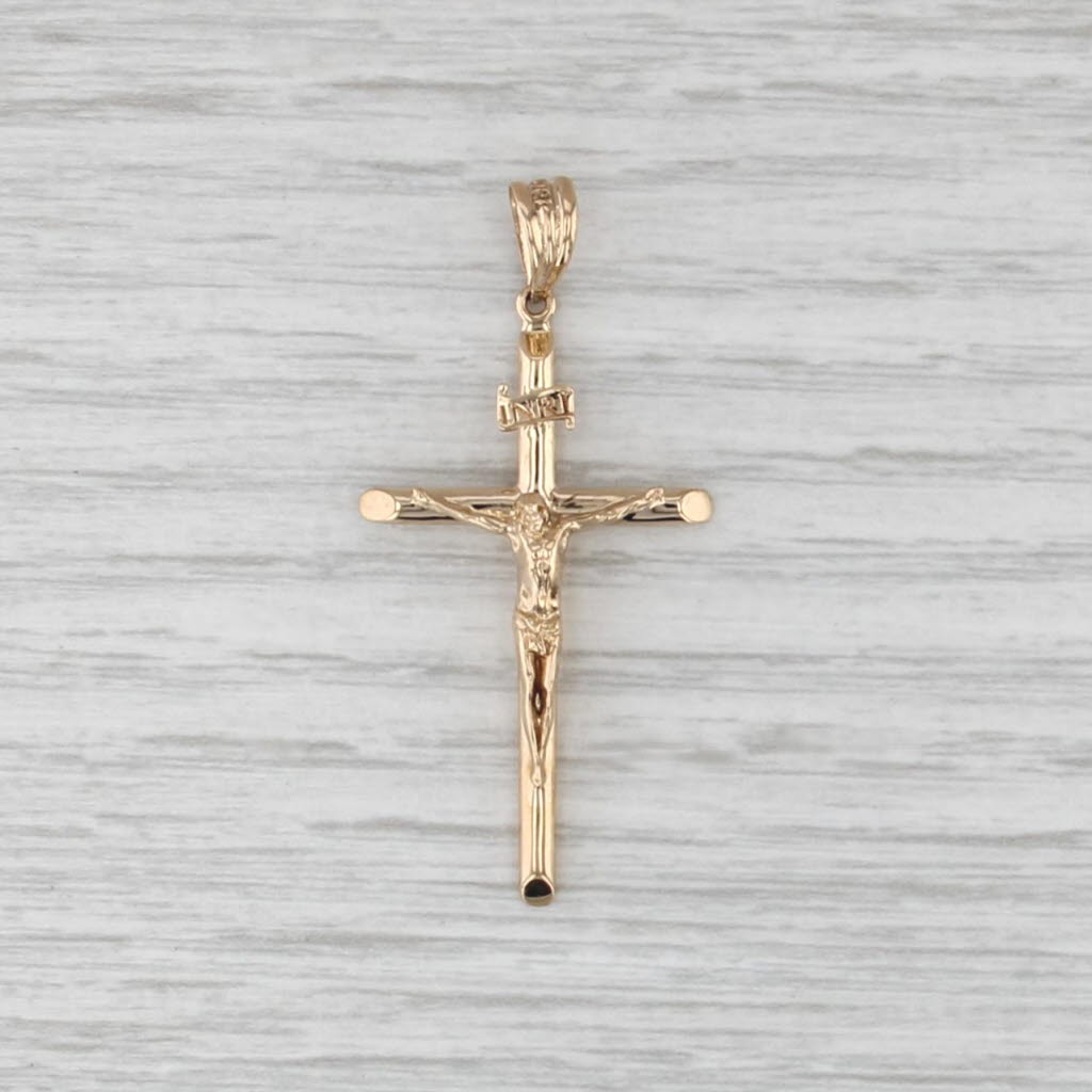 Crucifix Cross Pendant 18k Yellow Gold INRI Religious Jewelry