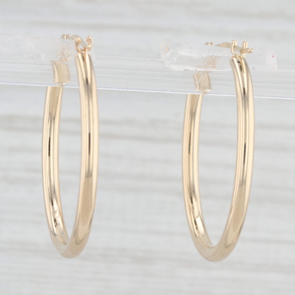 Light Gray Oval Hoop Earrings 10k Yellow Gold Snap Top Hoops