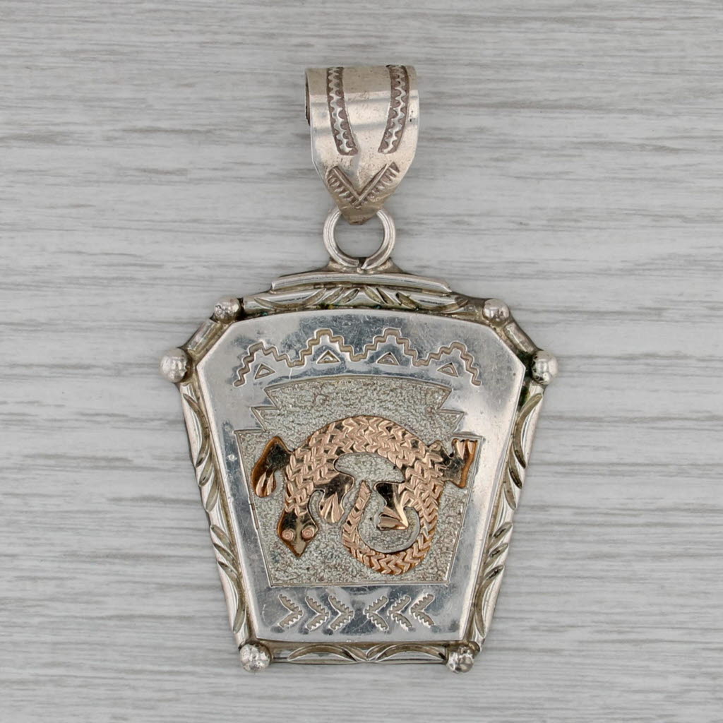 Native American Lizzard Pendant Sterling Silver 12k Gold Filled Navajo Mariano