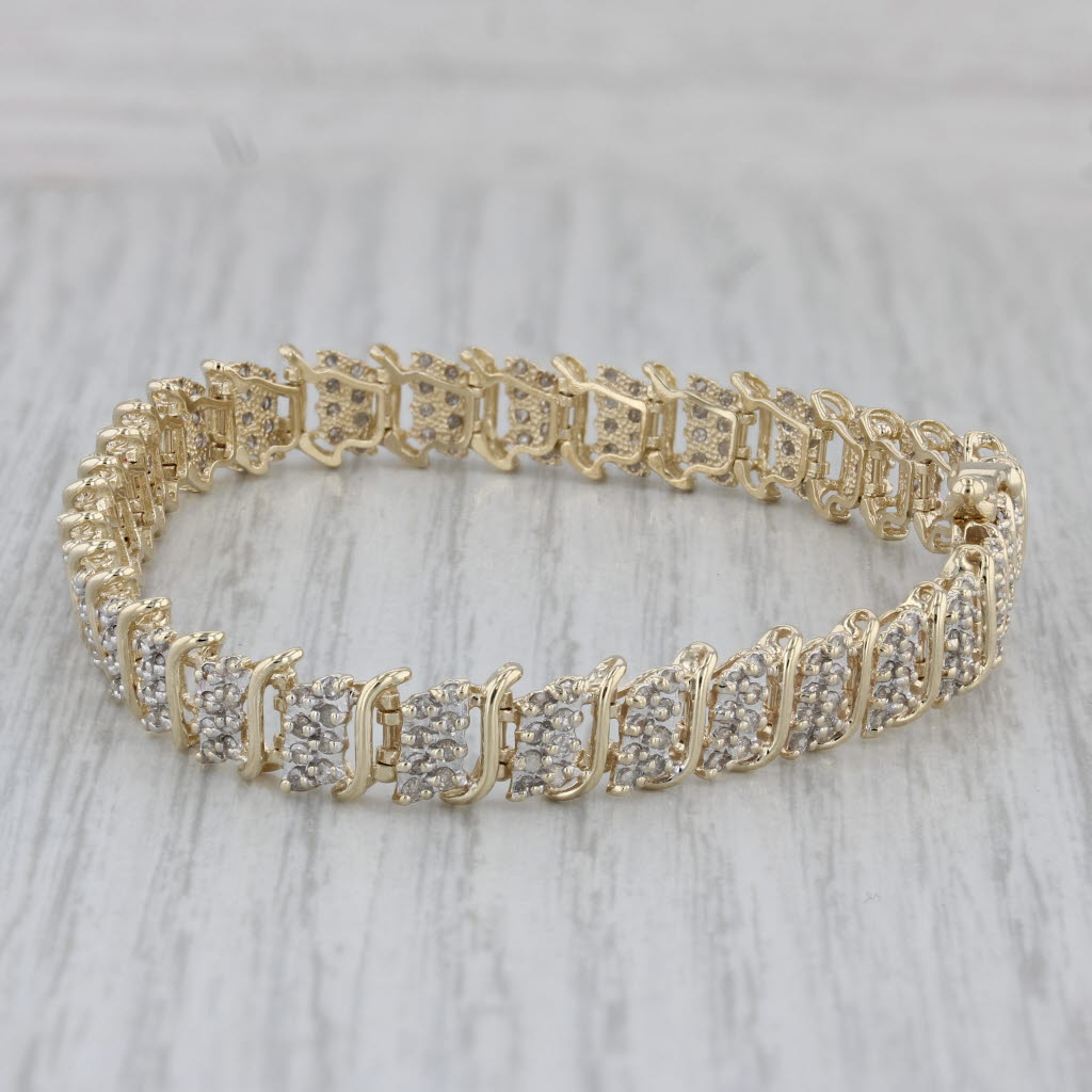 Gray 1.35ctw Diamond Bracelet 10k Yellow Gold 7" 7.4mm