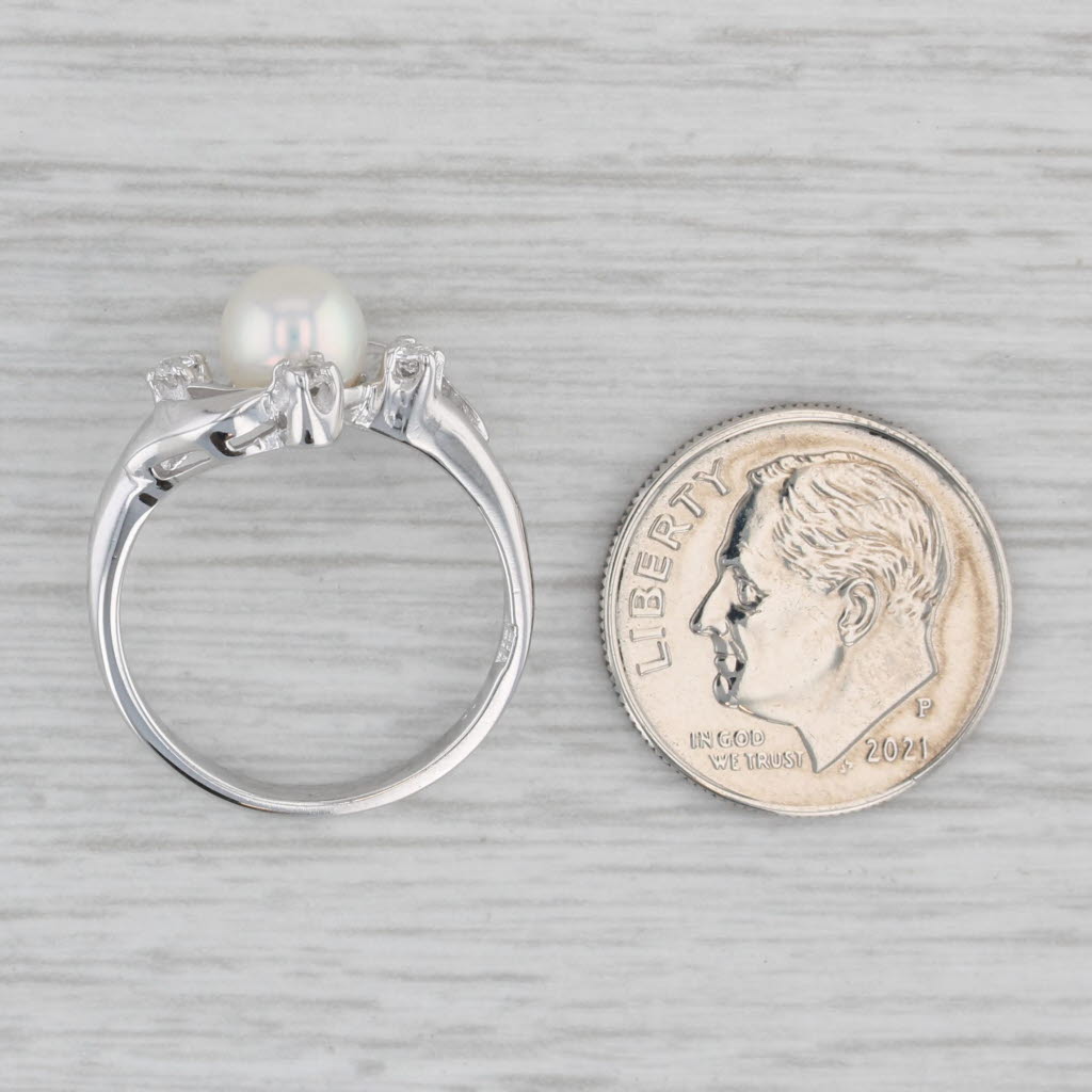 Gray Cultured Pearl Lab Created Spinel Ring 10k White Gold Size 6 Bypass