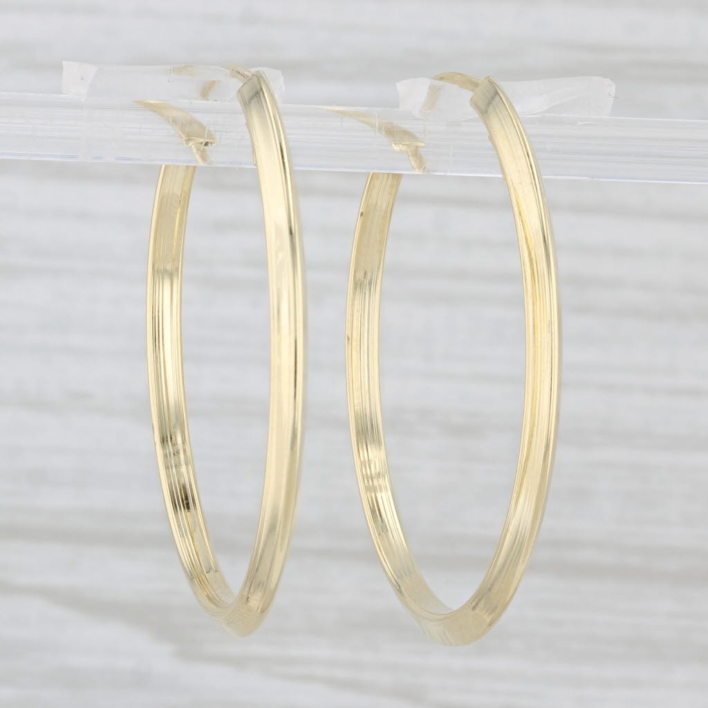 Light Gray Beveled Hoop Earrings 18k Yellow Gold Pierced Round Hoops