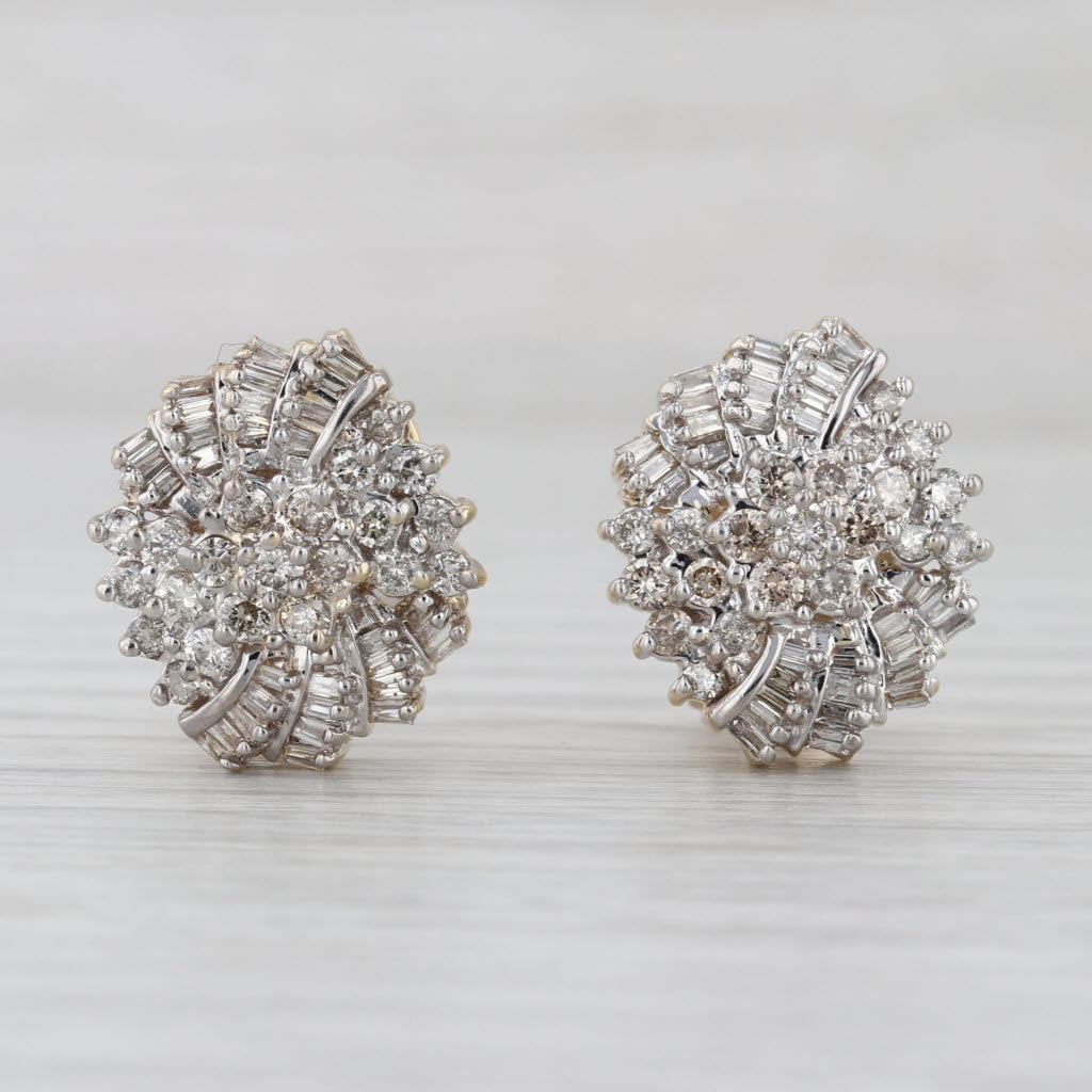2ctw Diamond Cluster Drop Earrings 10k Yellow White Gold Omega Backs