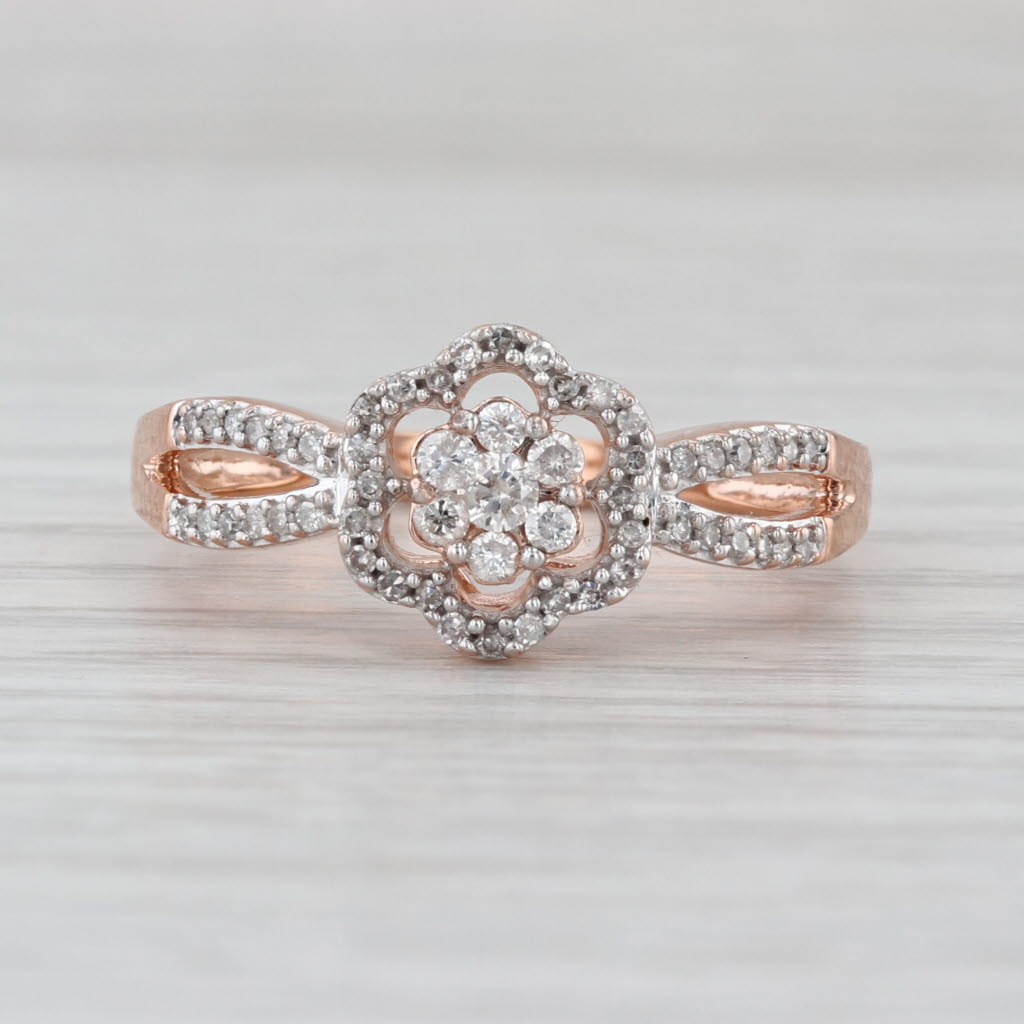 0.25ctw Diamond Flower Cluster Engagement Ring 10k Rose Gold Size 8