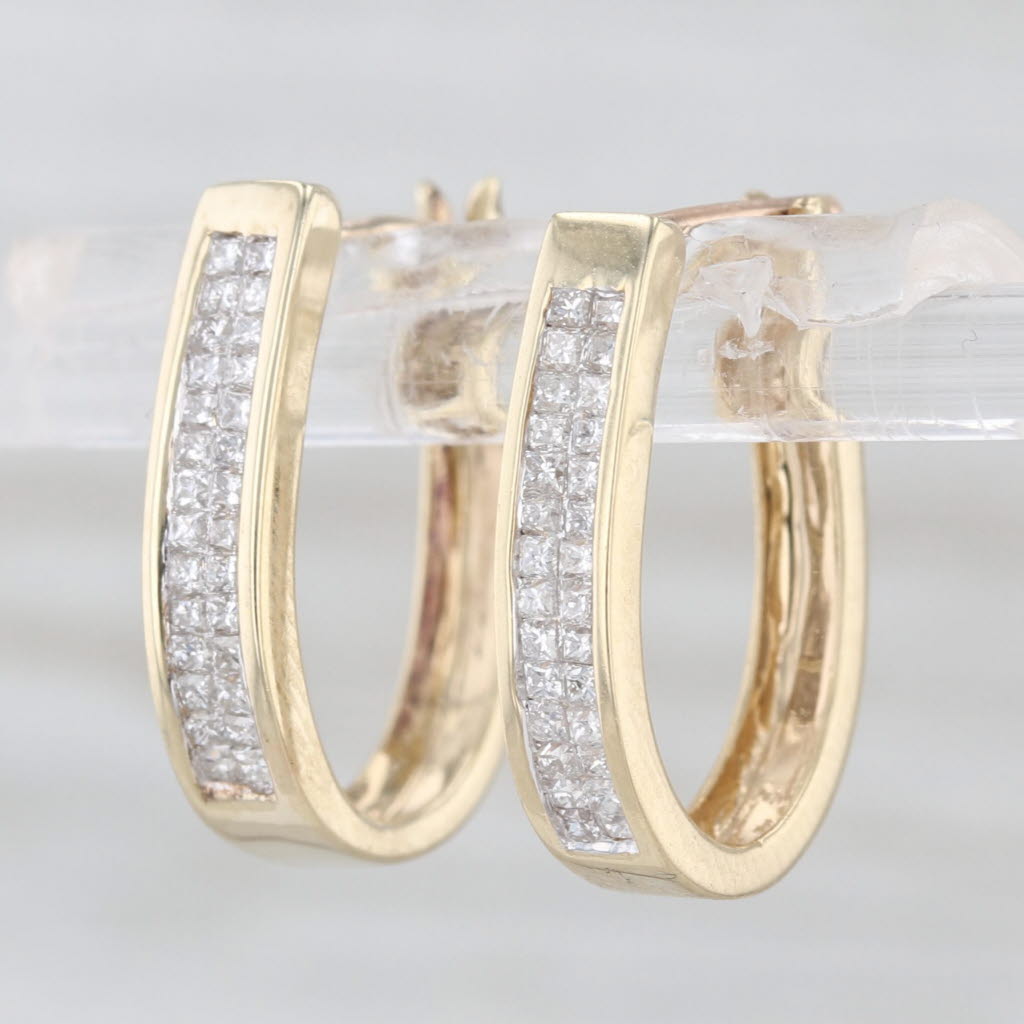 0.50ctw Diamond Hoop Earrings 10k Yellow Gold Snap Top Oval Hoops