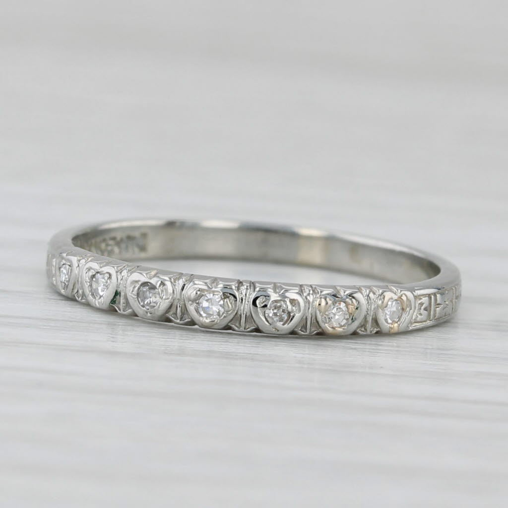 Light Gray Vintage Diamond Hearts Wedding Ring 18k White Gold Size 6.75 Stackable Band