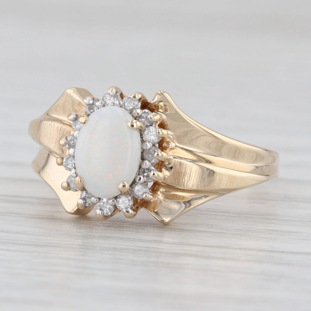 Oval Opal Cabochon Diamond Halo Ring 10k Yellow Gold Size 7