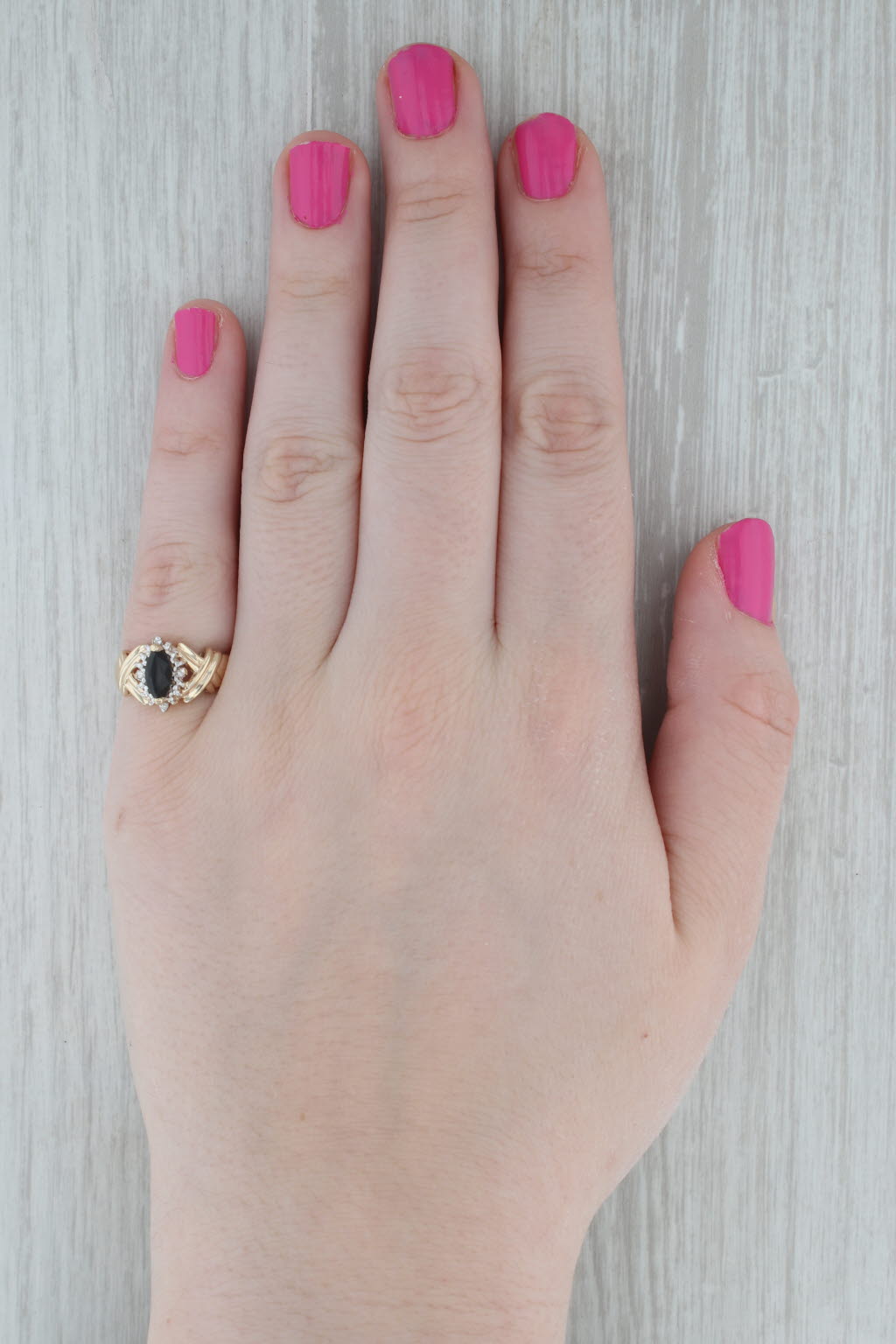 Gray Onyx Diamond Halo Ring 10k Yellow Gold Size 5.5
