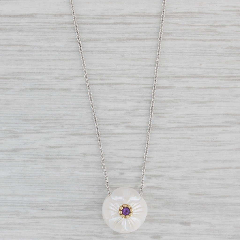 Gray New Galatea Violet Flower Cultured Pearl Amethyst Pendant Necklace 14k Gold 18"