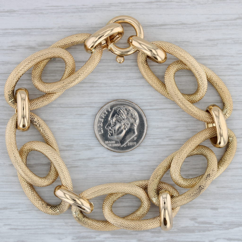 Gray 8.25" Textured Gold Statement Bracelet 18k Yellow Gold 16.6mm Italian