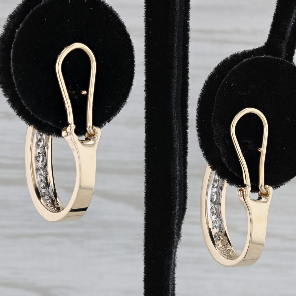 Black 0.80ctw Diamond Journey J-Hook Hoop Earrings 14k Yellow Gold Pierced Omega Backs