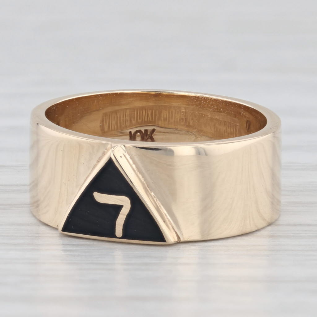 Light Gray Raised 14th Degree Yod Signet Ring 10k Yellow Gold Masonic Scottish Rite Band