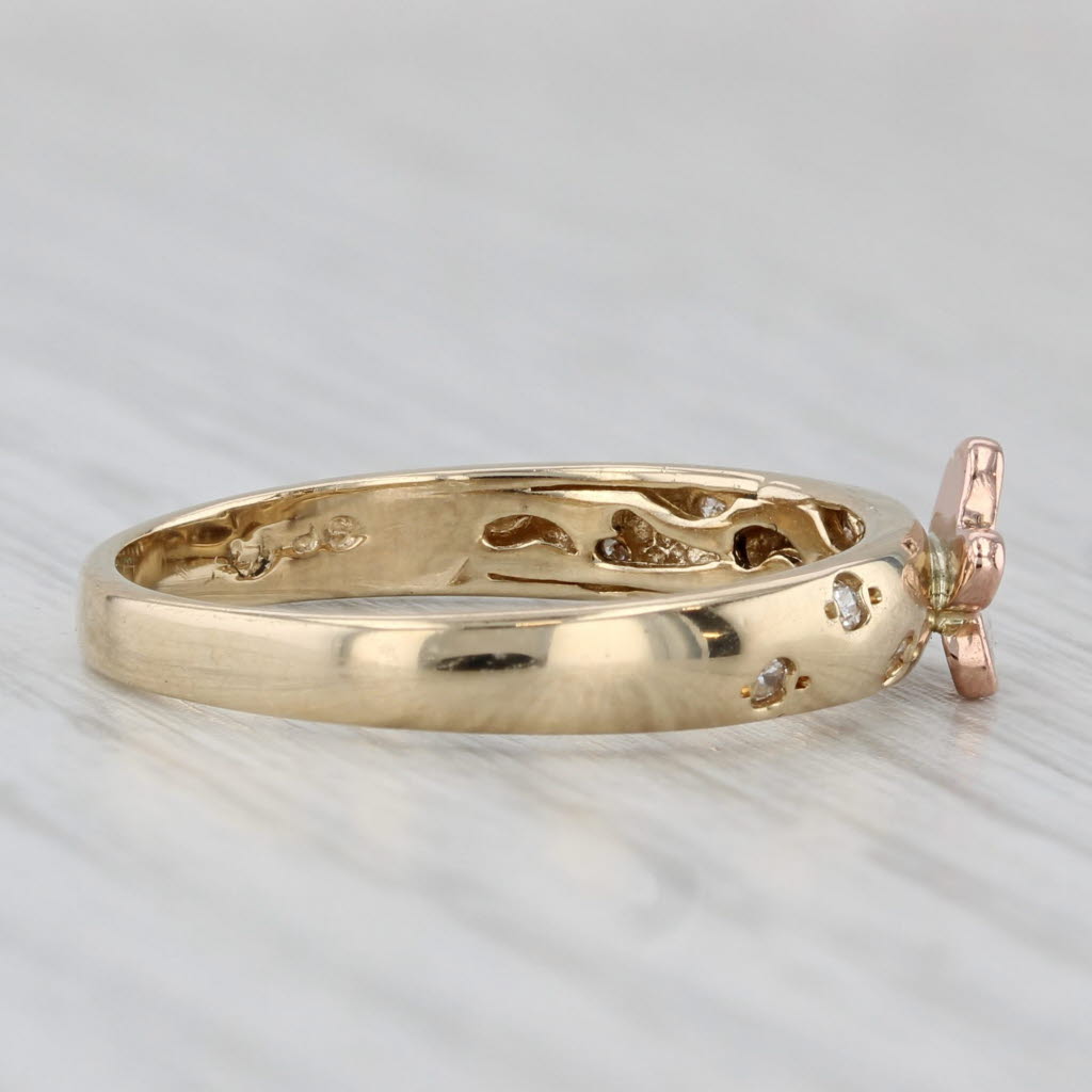 Gray Cubic Zirconia Buttefly Ring 14k Yellow Rose Gold Stackable Band