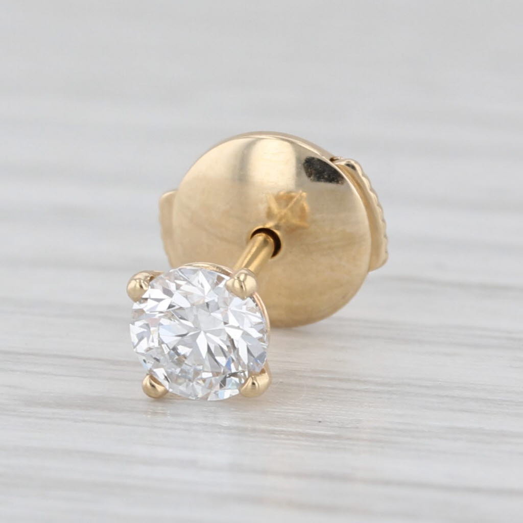 0.39ct IGI Round Lab Grown Diamond Single Stud Earring 14k Yellow Gold F VS1