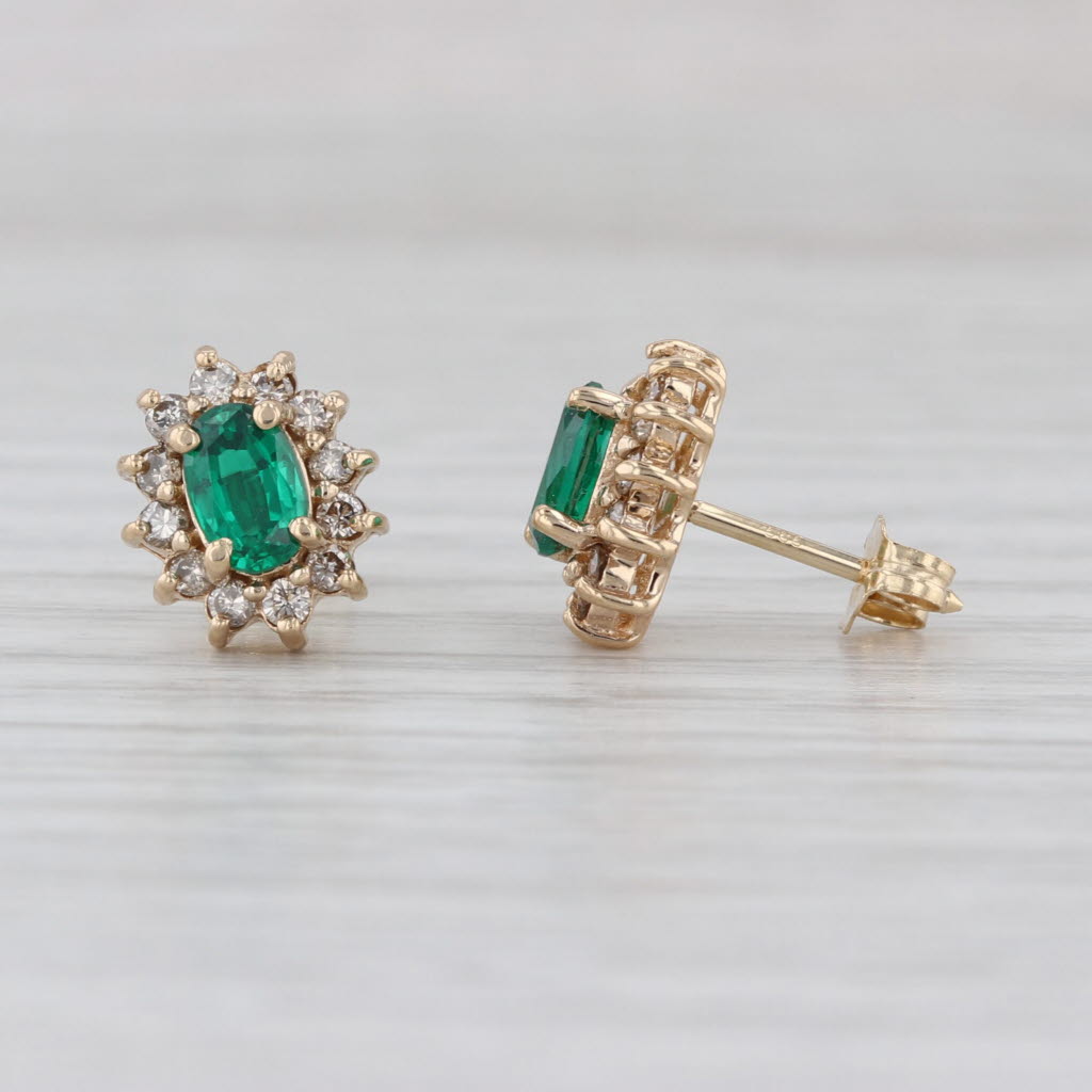 1.96ctw Simulated Emerald Diamond Halo Stud Earrings 14k Yellow Gold Studs