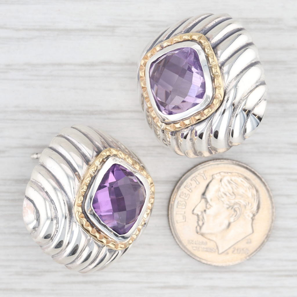 Light Gray 7.60ctw Amethyst Stud Statement Earrings Sterling Silver 18k Gold